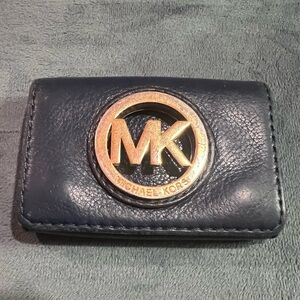 Michael Kors Dark Blue Card Holder with Gold Emblem
